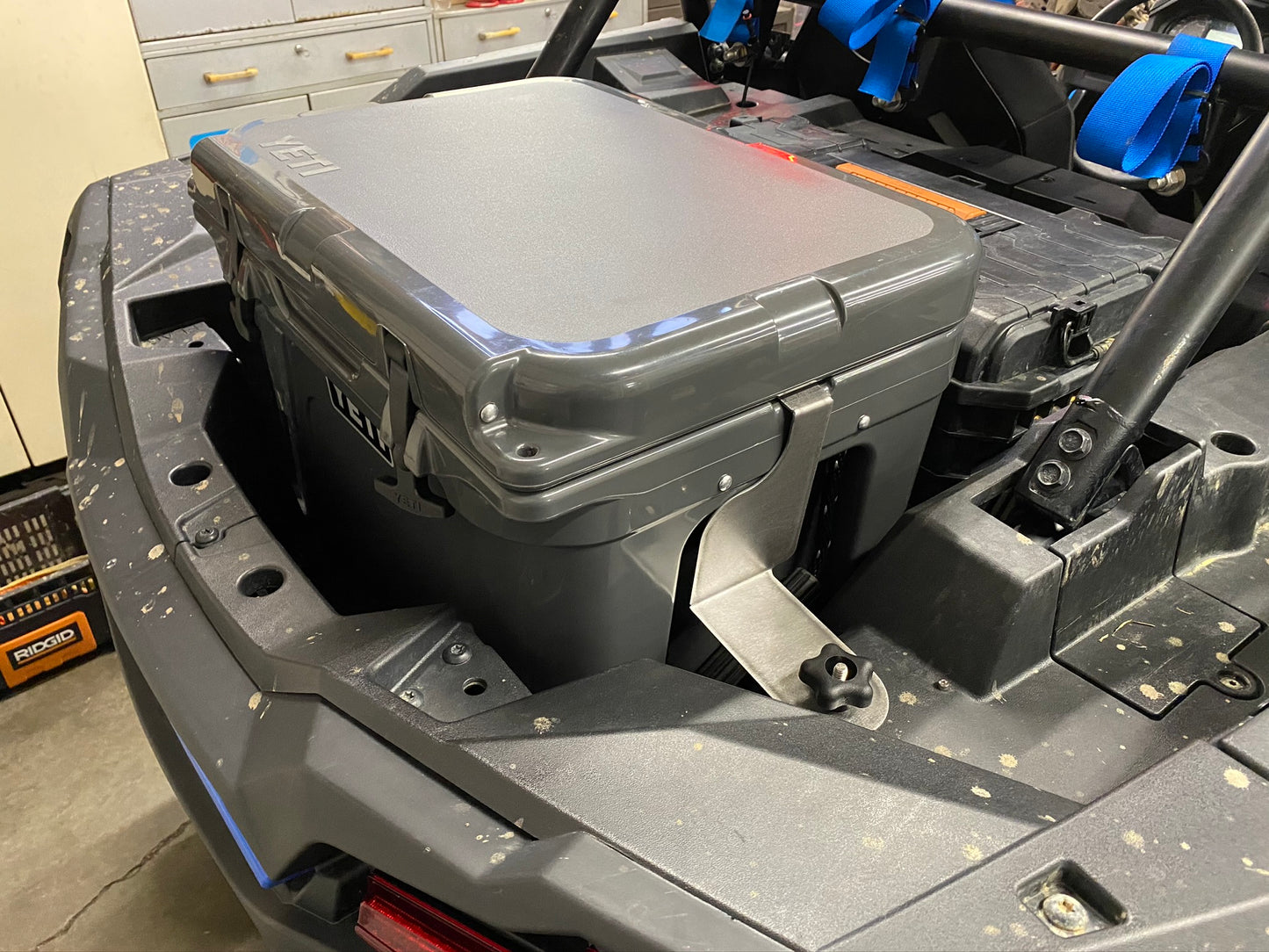 Cooler mounted to Polaris RZR XP 1000 with cooler mount brackets