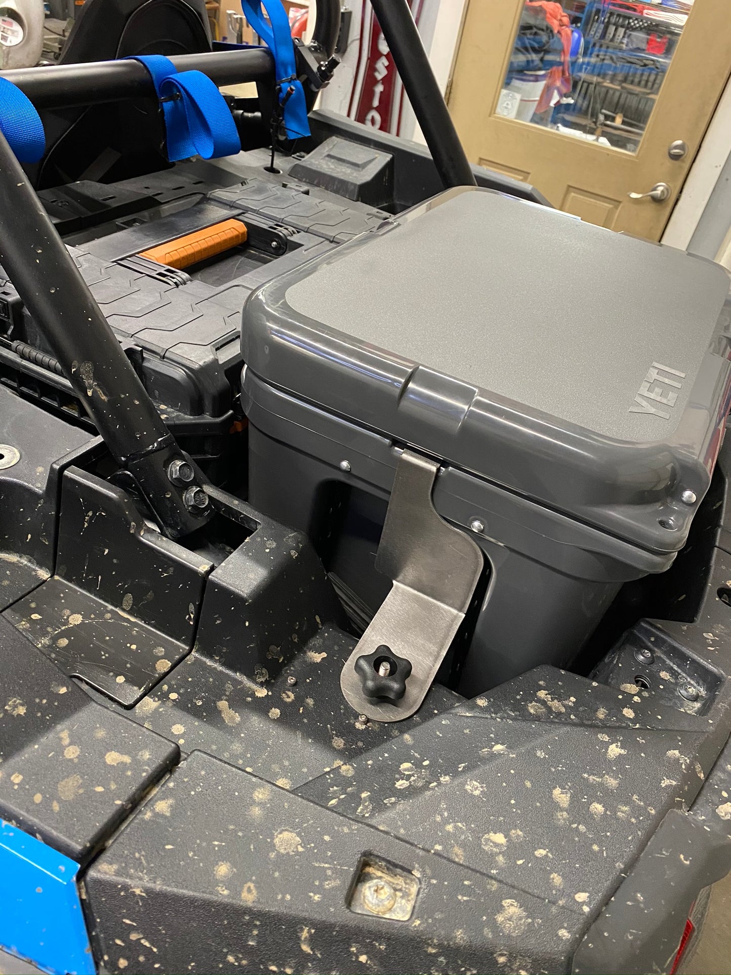 Cooler mounted to Polaris RZR XP 1000 with cooler mount brackets