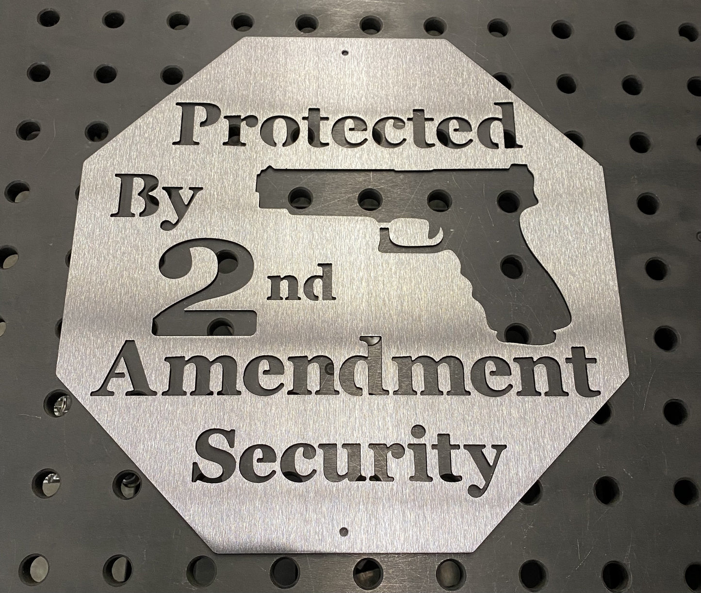 Protected by 2nd amendment security gun rights gun sign man cave metal art security sign yard sign